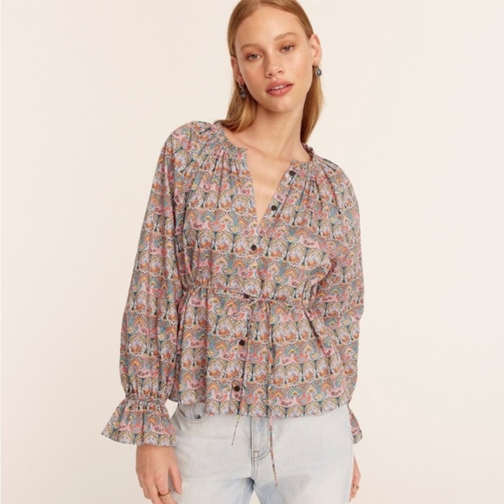 J. Crew Liberty Tie-Waist Organic Cotton Top in Liberty® Giorgia Duke Pr…